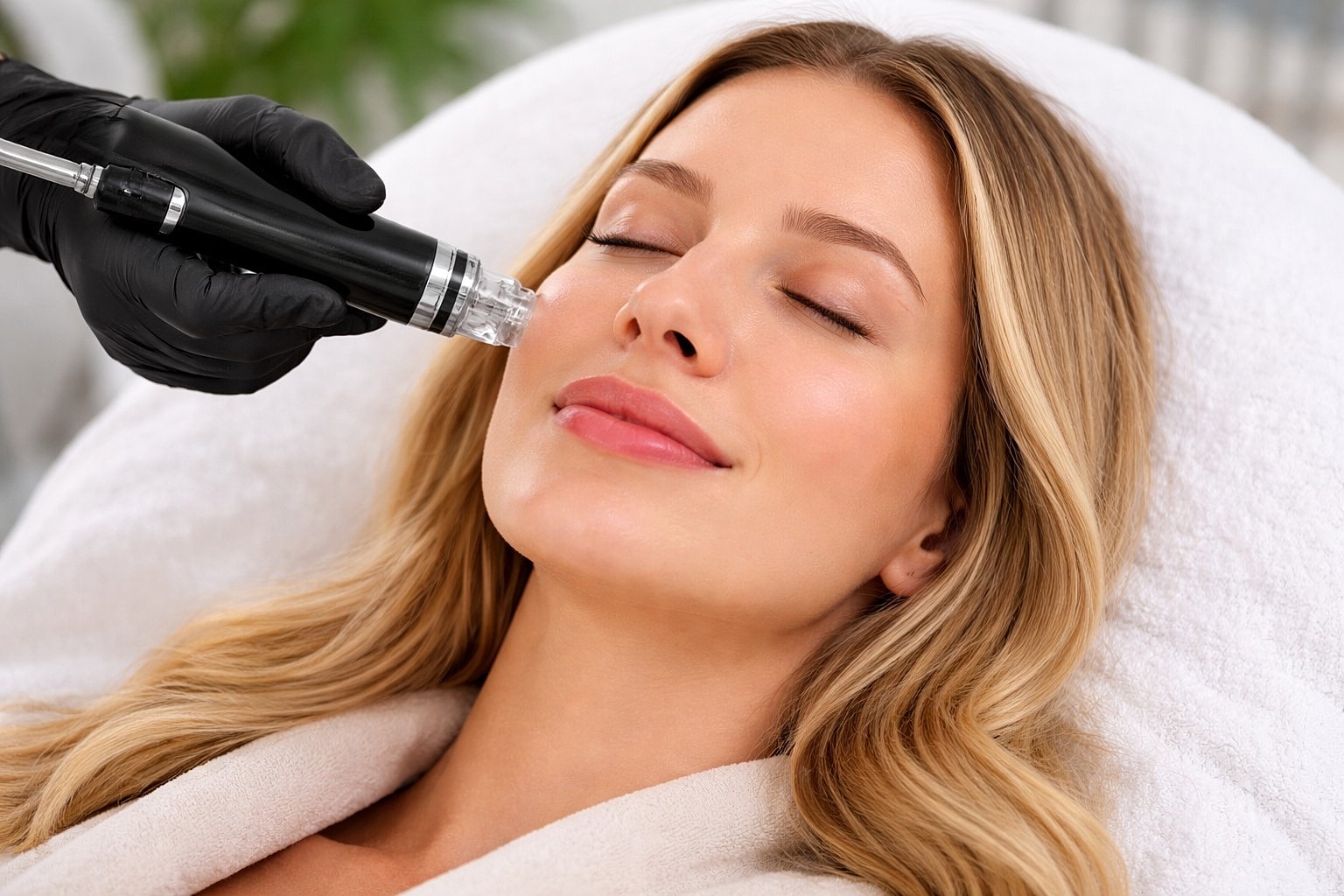 Pregnant woman receiving a facial treatment.
